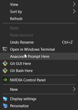 Anconda in right click menu